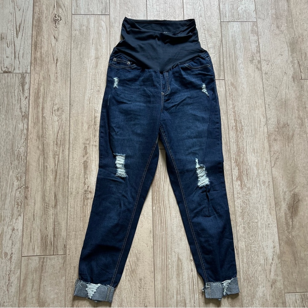 Harper Grey Stretchy XL Distressed Maternity Jeans